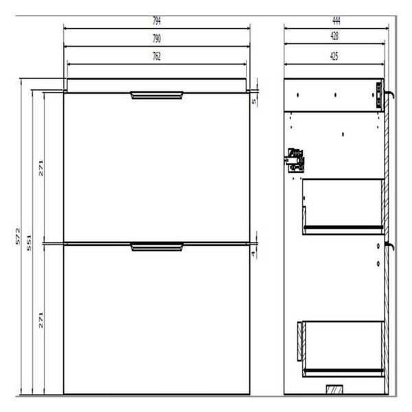 Cersanit Malika, závěsná umyvadlová skříňka 794x450x551 mm, bílá lesklá, S598-048-DSM
