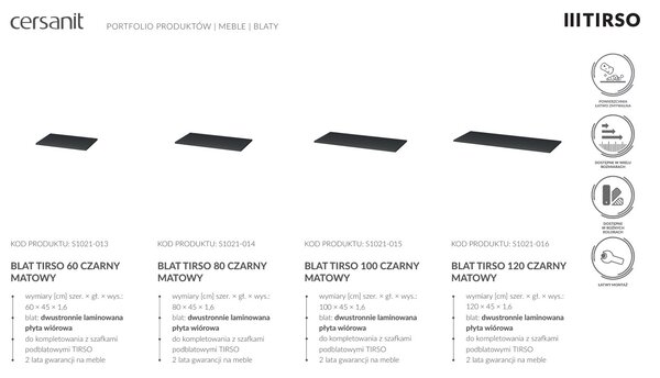 Cersanit Tirso, závěsná umyvadlová skříňka 994x447x572 mm + keramické umyvadlo, černá matná, S801-588