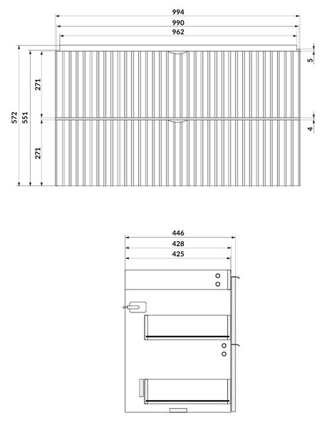 Cersanit Tirso, závěsná umyvadlová skříňka 994x447x572 mm + keramické umyvadlo, bílá matná, S801-542