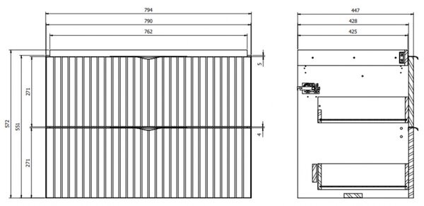 Cersanit Tirso, závěsná umyvadlová skříňka 794x447x572 mm + keramické umyvadlo, černá matná, S801-587