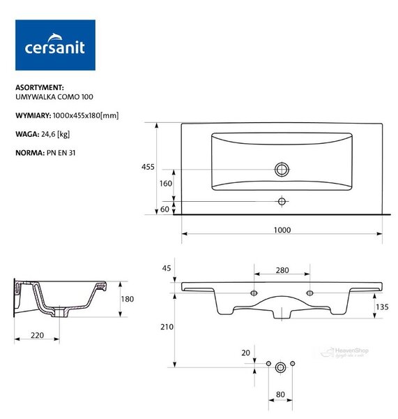 Cersanit Tirso, závěsná umyvadlová skříňka 994x447x572 mm + keramické umyvadlo, černá matná, S801-588