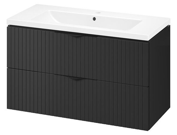 Cersanit Tirso, závěsná umyvadlová skříňka 994x447x572 mm + keramické umyvadlo, černá matná, S801-588