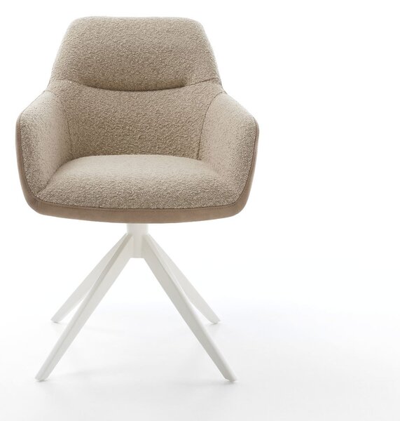 DELIFE Jídelní židle Pejo-Flex materiálová kombinace tmavě béžová široká křížová podnož bílá 360° otočná houpací funkce taštičkové pružiny