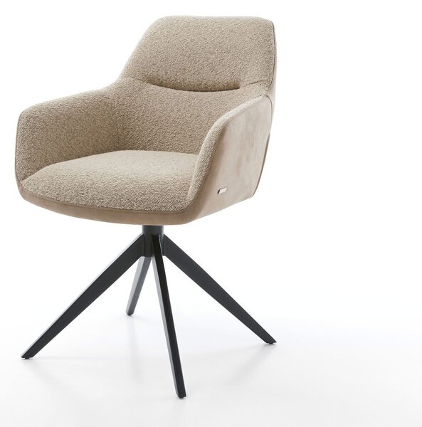DELIFE Jídelní židle Pejo-Flex materiálová kombinace tmavě béžová široká křížová podnož černá 360° otočná houpací funkce taštičkové pružiny