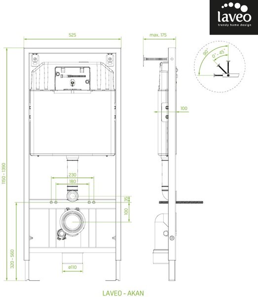 Erga Erga, závěsný set pod omítku Laveo Akan + závěsná WC mísa Lily+ s toaletním sedadlem z duroplastu + splachovací tlačítko, bílá lesklá, ERG-SETLA…