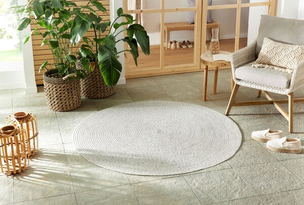 Hanse Home, Kusový koberec Braided 105553 Light Melange kruh – na ven i na doma, 150x150 (průměr) kruh, bílá, chodba / předsíň