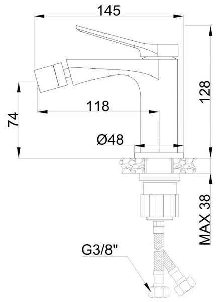 Invena Alonia, bidetová baterie h-128, černá lesklá, INV-BB-70-004-V