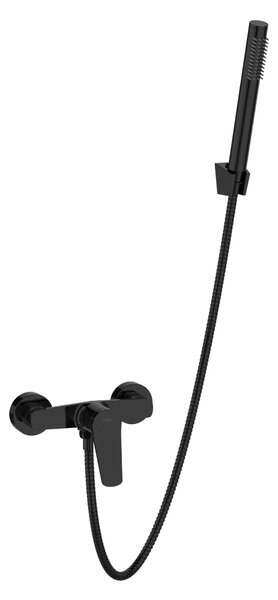 Invena Alonia, nástěnná sprchová baterie s ruční sprchovou soupravou, černá lesklá, INV-BN-70-004-V