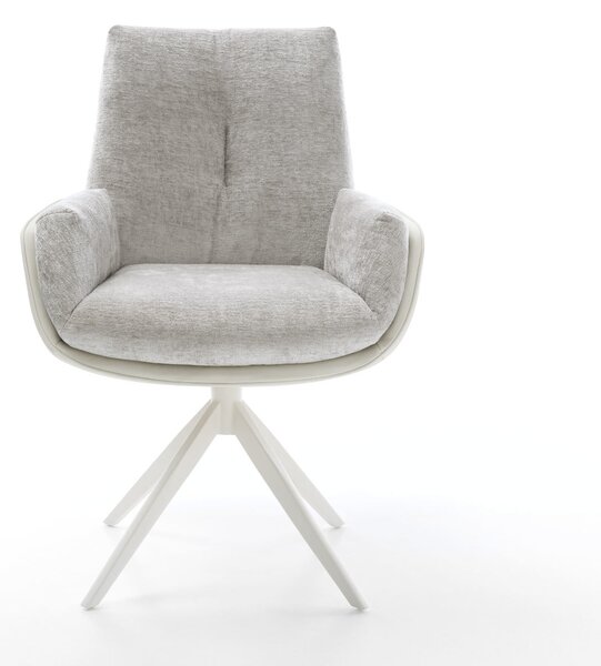 DELIFE Jídelní židle Clea-Flex kombinace materiálů pravá kůže bílá stříbrně šedá široká křížová podnož bílá 360° otočná houpací funkce