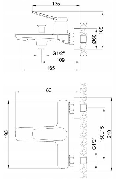 Invena Alonia, vanová baterie s ruční sprchovou soupravou, černá lesklá, INV-BW-70-004-V