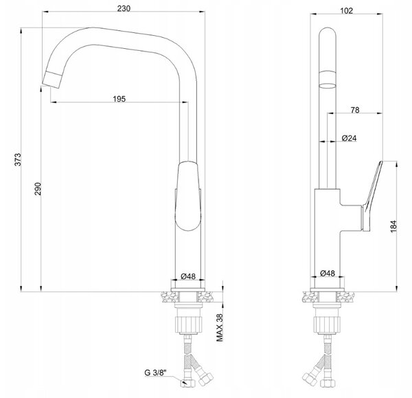 Invena Alonia, vysoká dřezová baterie h-373, černá lesklá, INV-BZ-70-004-V