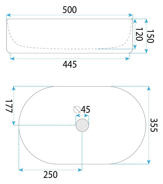 Rea Oktawia Kallisto, umyvadlo na desku 500x355x130 mm, imitace kamene, REA-U3528