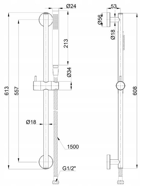 Invena Alonia, sprchový sloup s ruční sprchovou soupravou, 1-funkce, černá lesklá, INV-AU-70-Z04-V