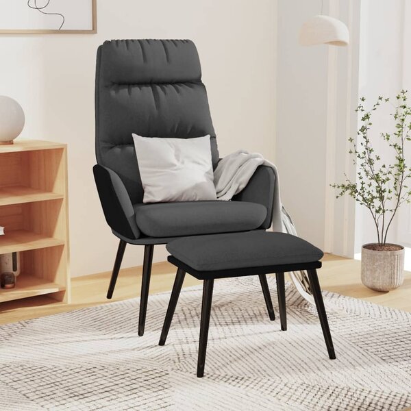Relaxační křeslo se stoličkou tmavě šedé textil a umělá kůže