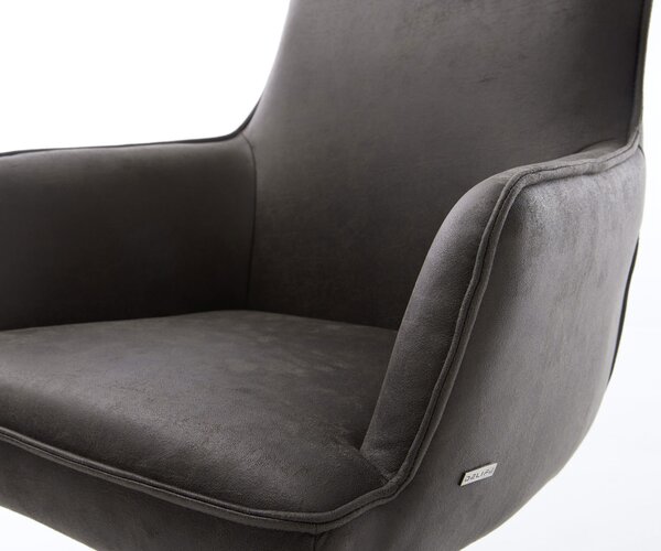 DELIFE Jídelní židle Heira-Flex s područkami mikrovlákno antracit vintage křížová podnož zúžená nerezová ocel 180° otočný taštičkové pružiny