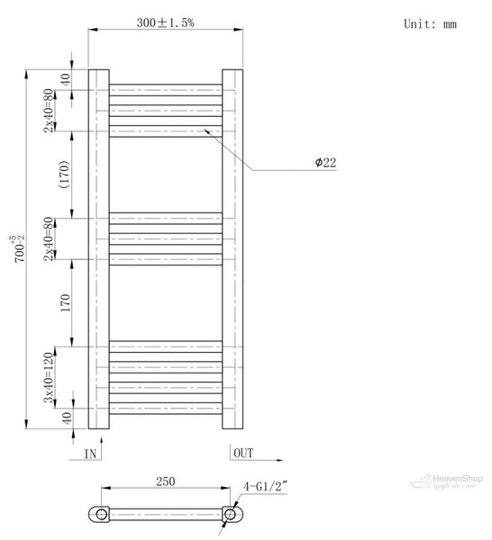 Gamma Erga Basic, topné těleso 700x300 mm, 192 W, černá matná, GMA-BASIC-7030-BK
