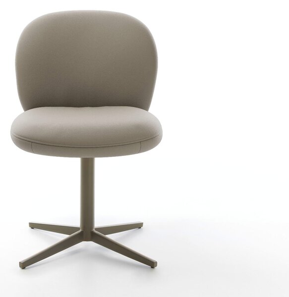 DELIFE Jídelní židle Nube-Flex pravá kůže tmavě béžová podnož kříž titanová barva 360° otočný taštičkové pružiny