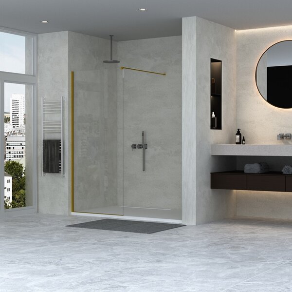 Erga Paris, sprchová zástěna Walk-In 30x200 cm, 8mm čiré sklo, zlatý matný profil, ERG-V02-PARIS-030x200-CL-GB