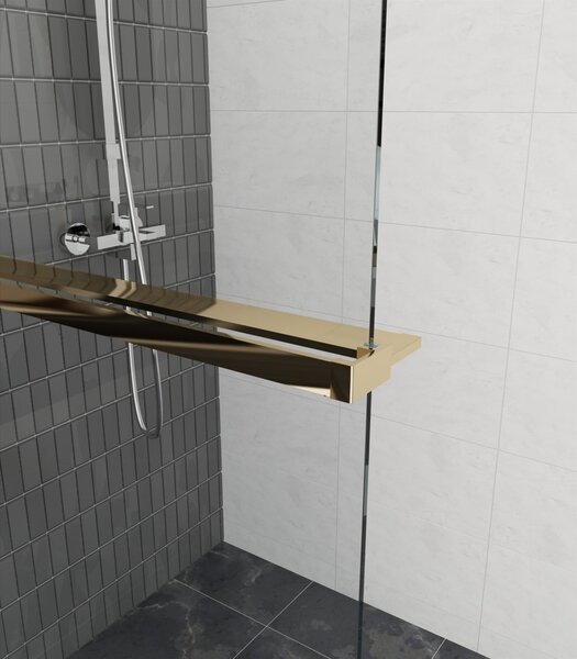 Erga Paris, sprchová zástěna Walk-In 80x200 cm, 8mm čiré/mléčné sklo, zlatý lesklý profil, ERG-V02-PARIS-080x200-MF-GD