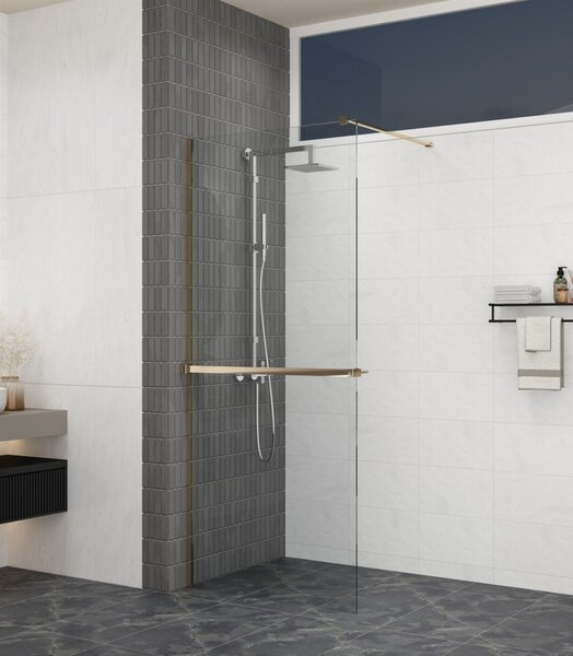 Erga Paris, sprchová zástěna Walk-In 80x200 cm, 8mm čiré/mléčné sklo, zlatý lesklý profil, ERG-V02-PARIS-080x200-MF-GD