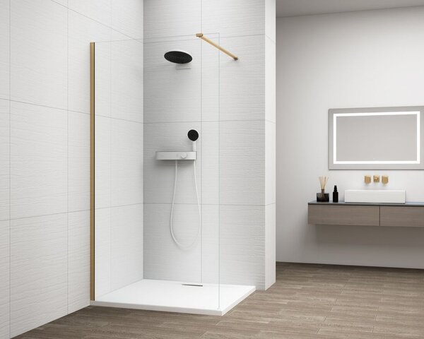 Erga Paris, sprchová zástěna Walk-In 30x200 cm, 8mm čiré sklo, zlatý matný profil, ERG-V02-PARIS-030x200-CL-GB