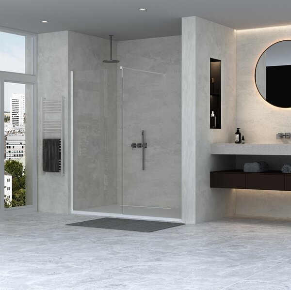Erga Paris, sprchová zástěna Walk-In 30x200 cm, 8mm čiré sklo, bílý matný profil, ERG-V02-PARIS-030x200-CL-WH