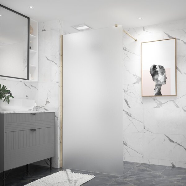 Erga Paris, sprchová zástěna Walk-In 50x200 cm, 8mm sklo námraza, zlatý lesklý profil, ERG-V02-PARIS-050x200-FR-GD