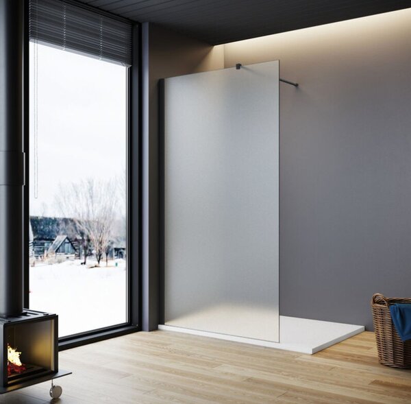 Erga Paris, sprchová zástěna Walk-In 50x200 cm, 8mm sklo námraza, černý profil, ERG-V02-PARIS-050x200-FR-BK