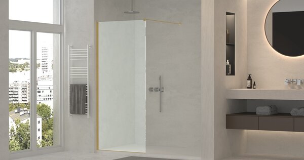 Erga Paris, sprchová zástěna Walk-In 50x200 cm, 8mm sklo námraza, zlatý lesklý profil, ERG-V02-PARIS-050x200-FR-GD