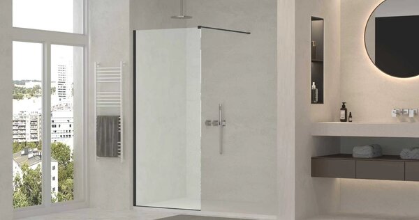Erga Paris, sprchová zástěna Walk-In 50x200 cm, 8mm sklo námraza, černý profil, ERG-V02-PARIS-050x200-FR-BK