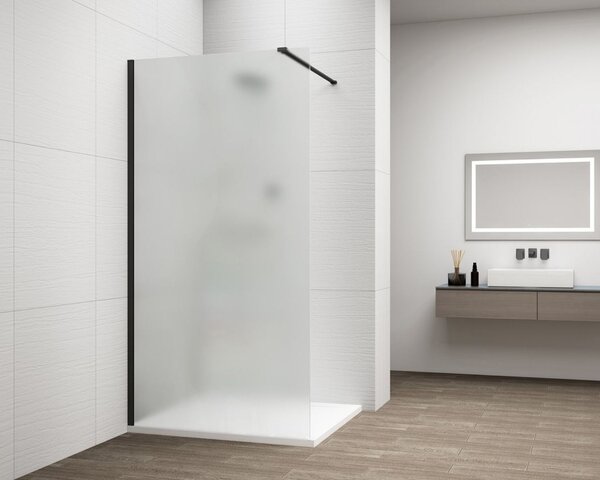 Erga Paris, sprchová zástěna Walk-In 50x200 cm, 8mm sklo námraza, černý profil, ERG-V02-PARIS-050x200-FR-BK