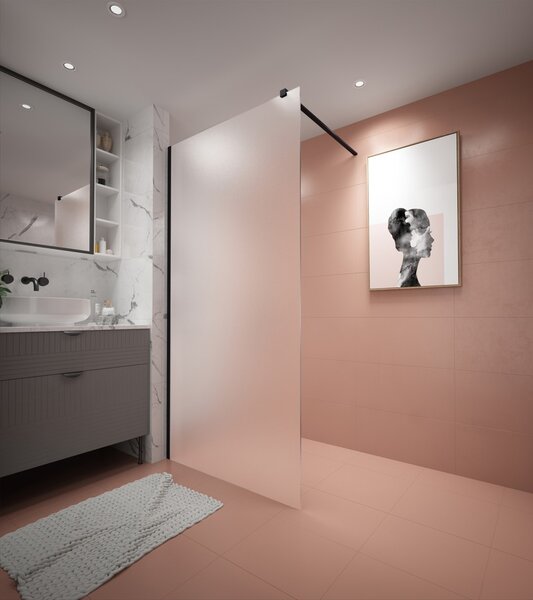 Erga Paris, sprchová zástěna Walk-In 50x200 cm, 8mm sklo námraza, černý profil, ERG-V02-PARIS-050x200-FR-BK