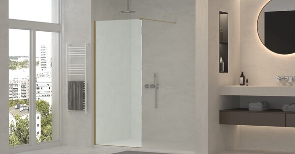 Erga Paris, sprchová zástěna Walk-In 50x200 cm, 8mm sklo námraza, zlatý matný profil, ERG-V02-PARIS-050x200-FR-GB