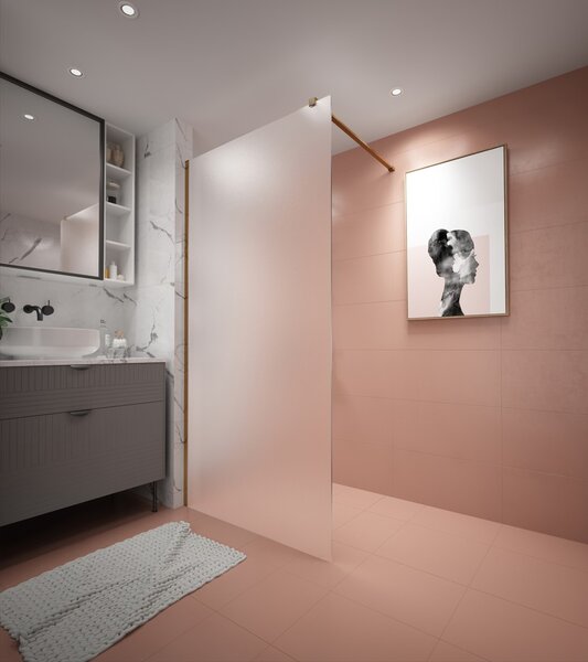 Erga Paris, sprchová zástěna Walk-In 50x200 cm, 8mm sklo námraza, zlatý matný profil, ERG-V02-PARIS-050x200-FR-GB
