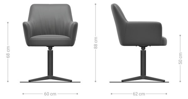 DELIFE Jídelní židle Xana-Flex s područkami pravá kůže černá podnož ve tvaru kříže titanová barva 360° otočná taštičkové pružiny