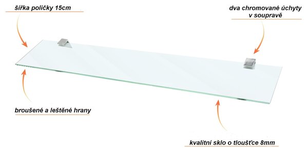 Polička skleněná k zrcadům LED délka / šířka cm: 40x14