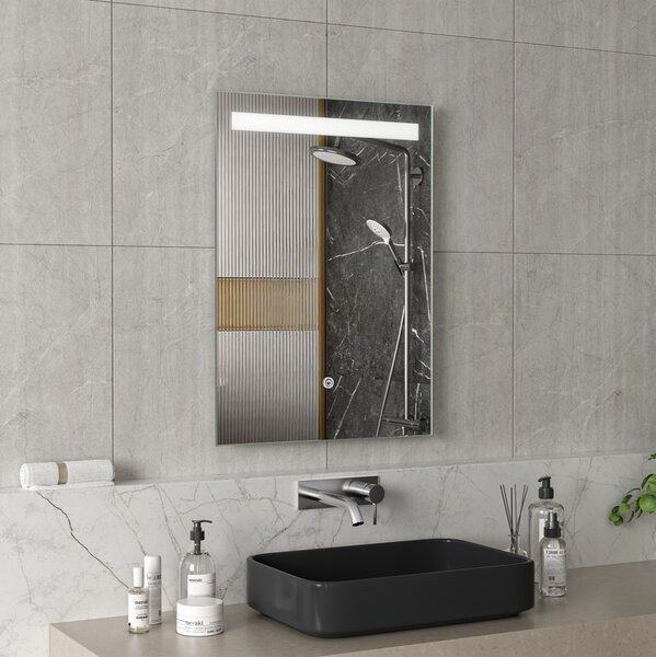 Erga Scarlet, obdélníkové LED zrcadlo 50x70cm, 345 lm, 3 barvy světla, přední osvětlení, ERG-V01-128-5070-00