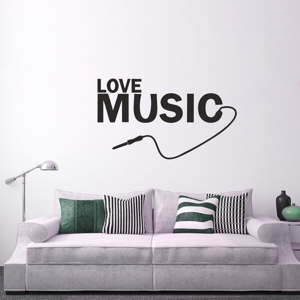Samolepka na zeď - Love music nápis (60x35 cm)