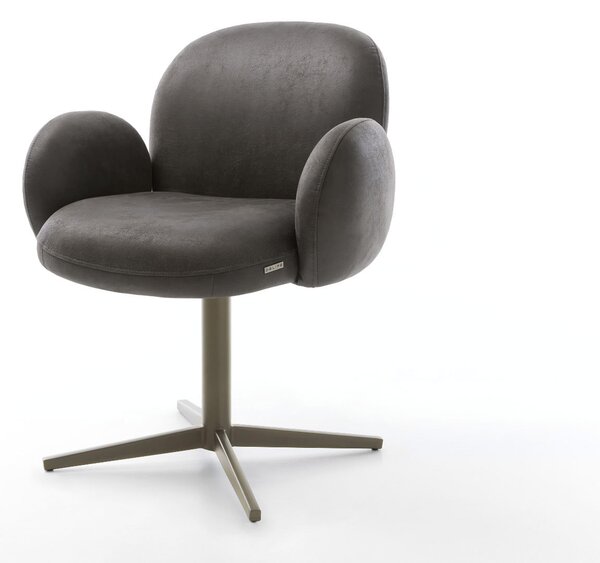 DELIFE Jídelní židle Nube-Flex s područkami mikrovlákno antracit vintage podnož ve tvaru kříže titanový efekt 360° otočný taštičkové pružiny