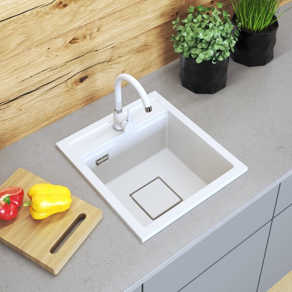 Gamma Quadro 4550, 1-komorový granitový dřez 450x495x220 mm, bílá, GMA-ZLE000220