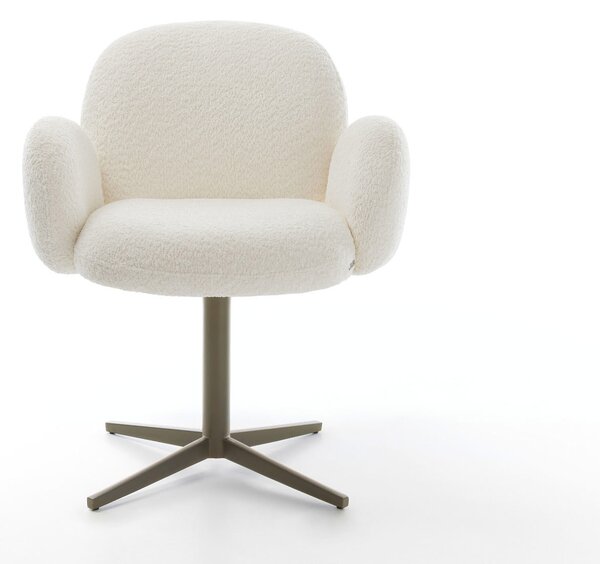 DELIFE Jídelní židle Nube-Flex s područkami bouclé bílá podnož ve tvaru kříže titanová barva 360° otočná taštičkové pružiny