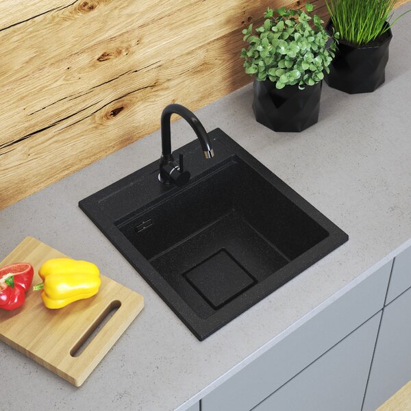 Gamma Quadro 4550, 1-komorový granitový dřez 450x495x220 mm, černá skvrnitá, GMA-ZLE000218