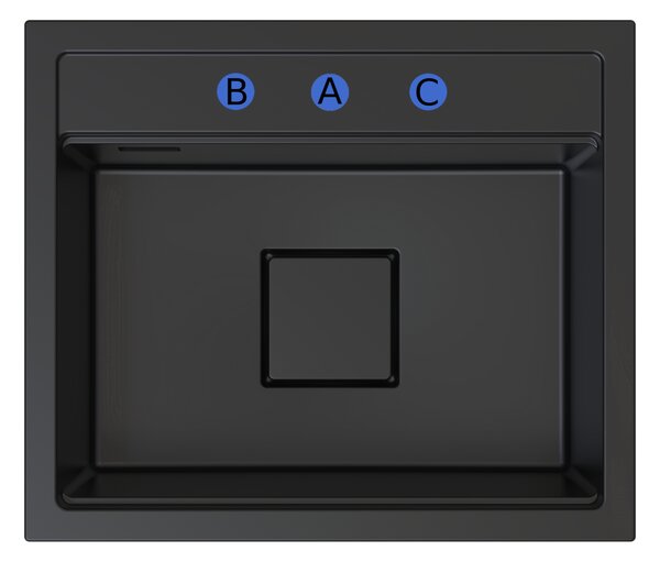 Gamma Quadro 5850, 1-komorový granitový dřez 580x495x220 mm, černá, GMA-ZLE000229