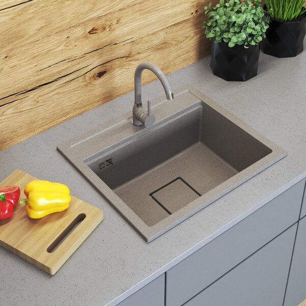 Gamma Quadro 5850, 1-komorový granitový dřez 580x495x220 mm, béžová, GMA-ZLE000231