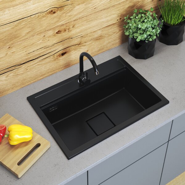 Gamma Quadro 7050, 1-komorový granitový dřez 700x500x220 mm, černá, GMA-ZLE000237