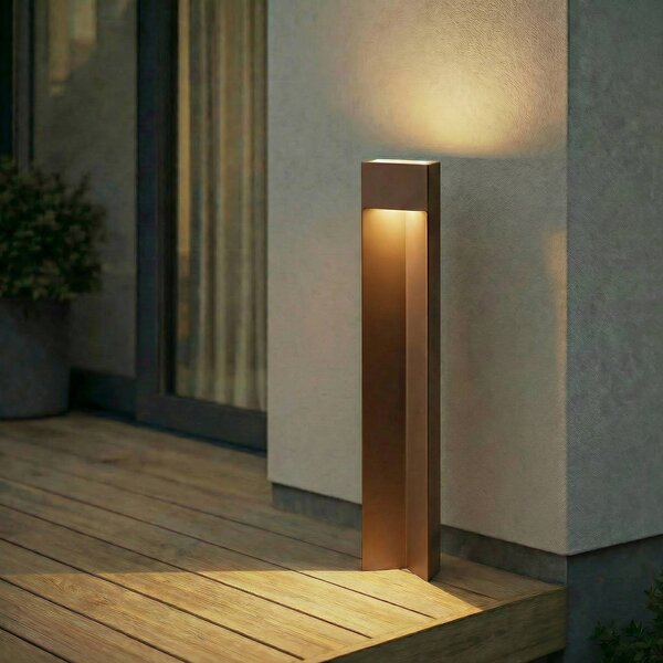 Lucande LED osvětlení cesty Kaholo, hnědé, 90 cm, IP44, Hnědá / rez, Hliník, Moderní