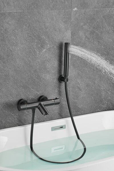Gamma Roy, termostatická vanová baterie s ruční sprchovou soupravou, černá matná, GMA-BRYPWT-BK