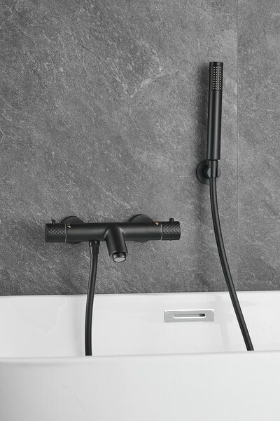 Gamma Roy, termostatická vanová baterie s ruční sprchovou soupravou, černá matná, GMA-BRYPWT-BK