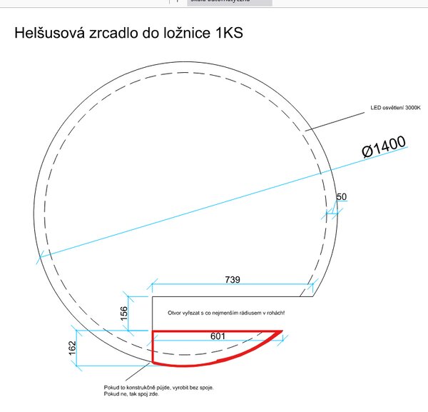 Zrcadlo s LED podsvícením 140cm BALI ATYP