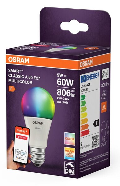 Chytrá zigbee LED stmívatelná žárovka E27 9 W CLASSIC A RGBW OSRAM